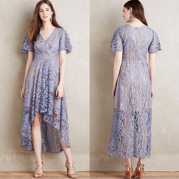 Anthropologie Dresses & Skirts - Anthropologie Moulinette Souers Genevieve Blue Lace High-Lo Hem Dress Size 12